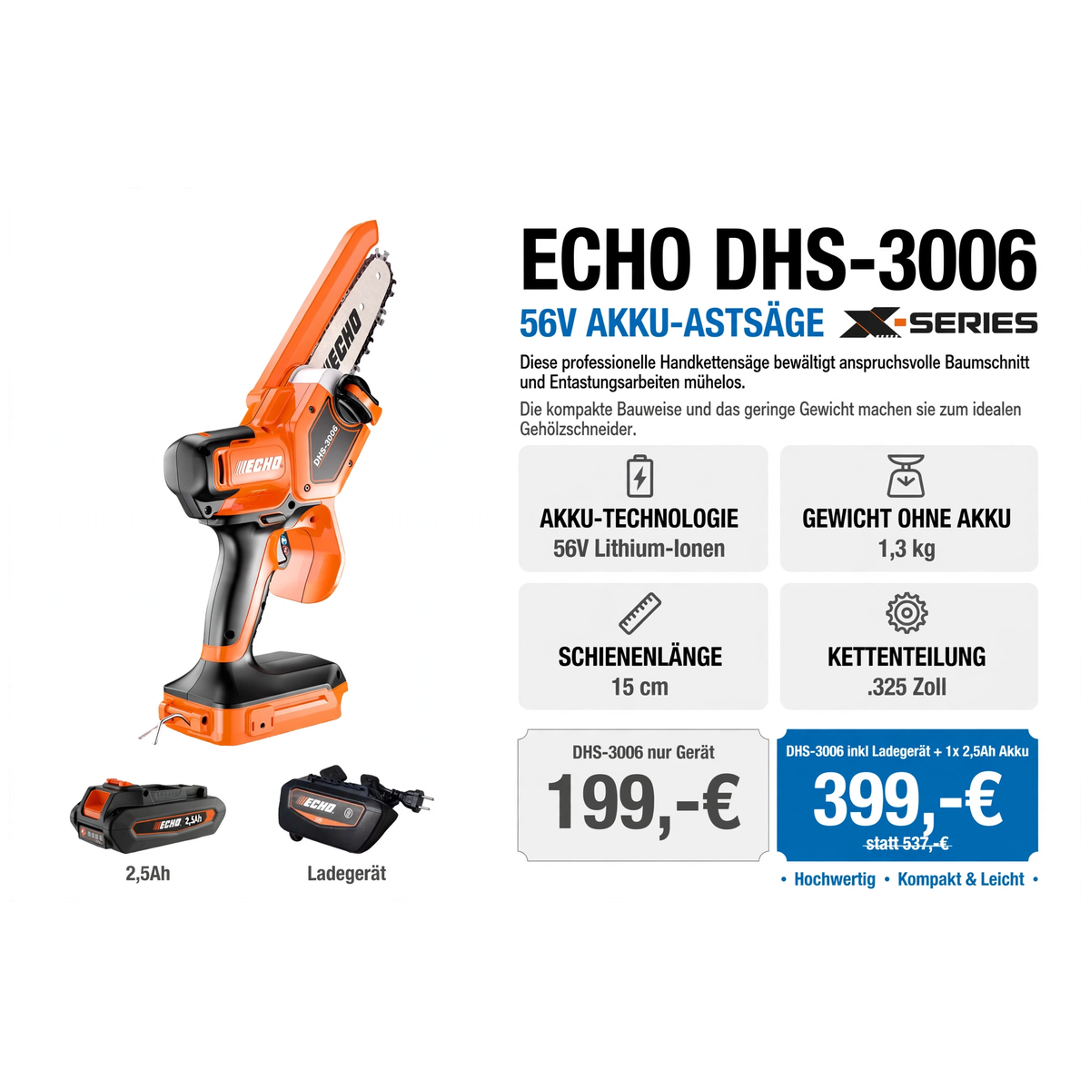 ECHO DHS-3006 56V Akku-Astsäge - 1,3 kg 15 cm 0.325 Zoll - 199 Euro - Gartentechnik Forster