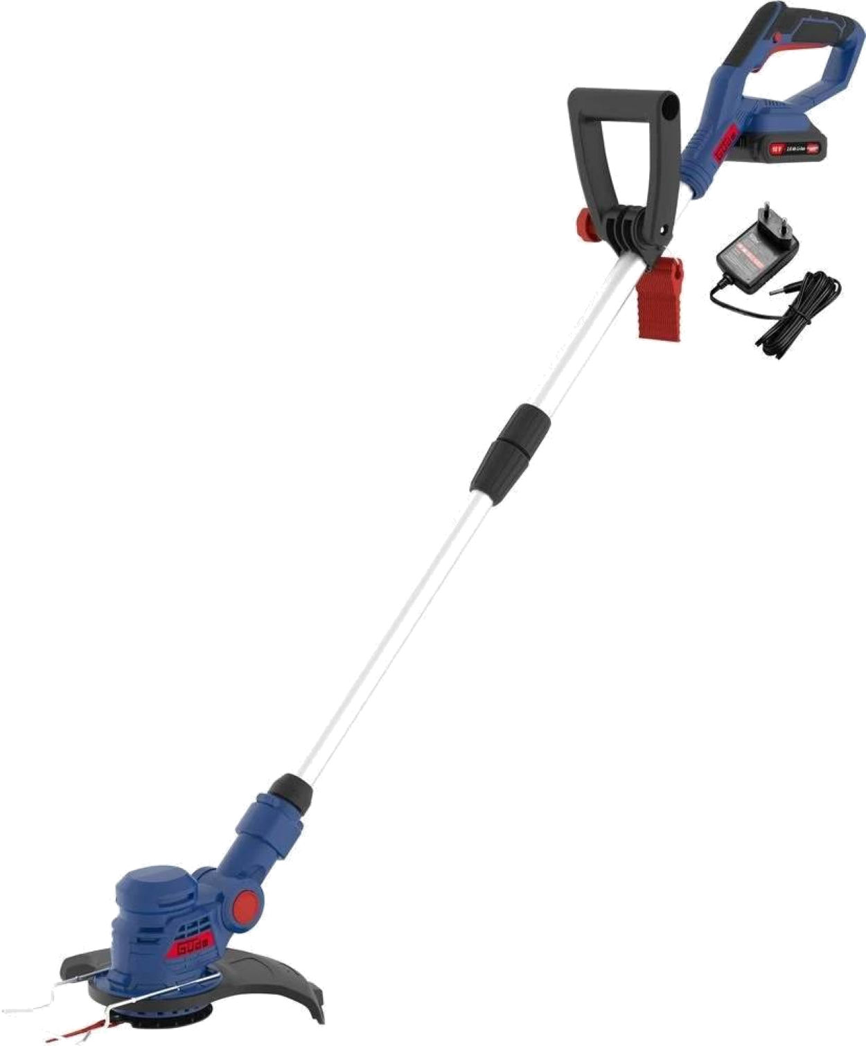 Güde Akku-Rasentrimmer RT 18-201-05 18V Set mit 2,0Ah Akku und Ladegerät - 255mm Doppelmesser, 9000 U/min, Teleskop 104-139cm