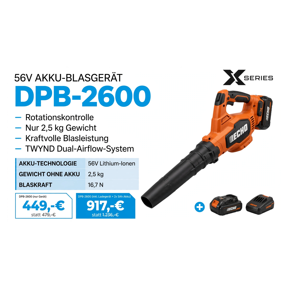 ECHO DPB-2600 56V Akku-Blasgerät - 2,5 kg 16,7 N - 449 Euro - Gartentechnik Forster