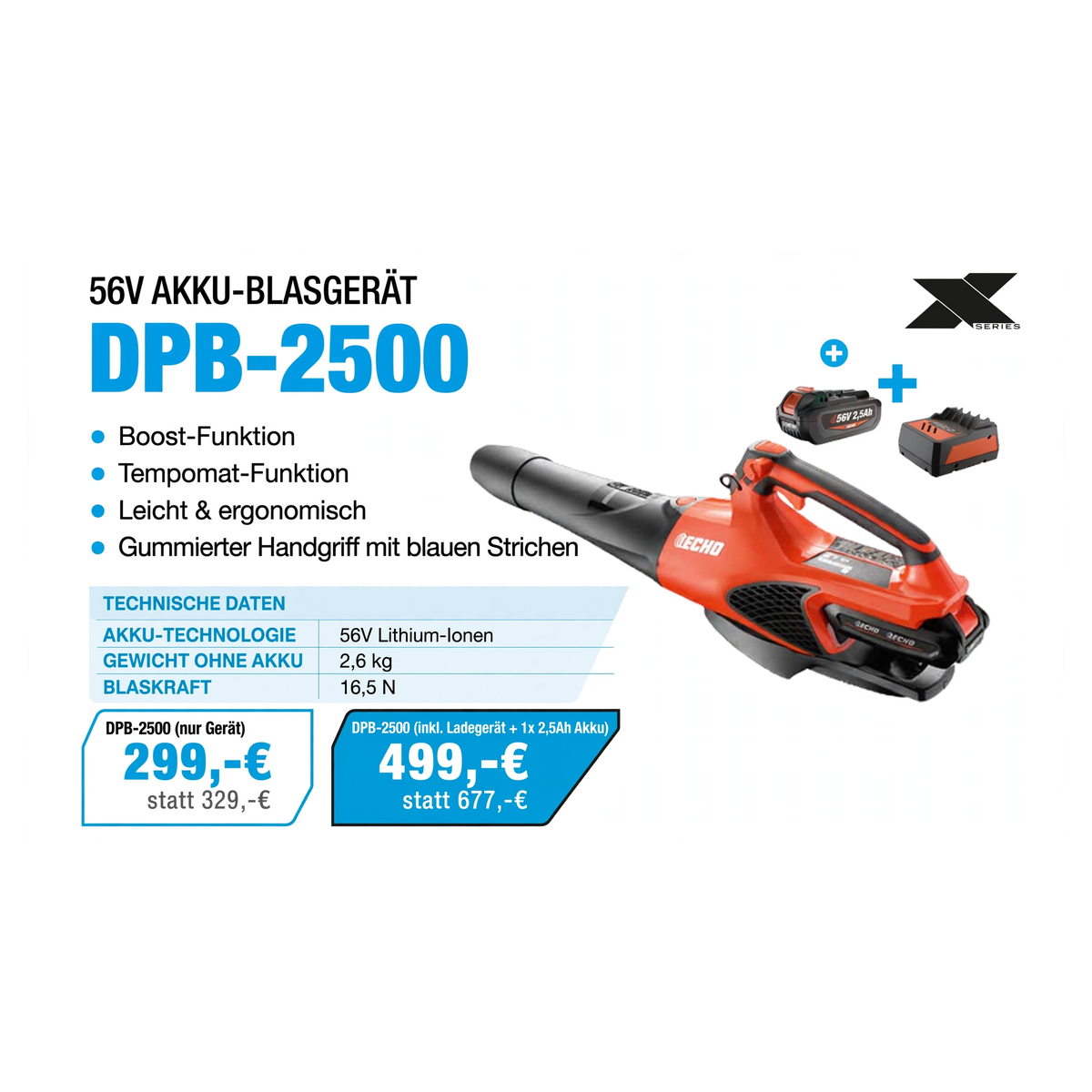 ECHO DPB-2500 56V Akku-Blasgerät - 2,6 kg 16,5 N - 299 Euro - Gartentechnik Forster
